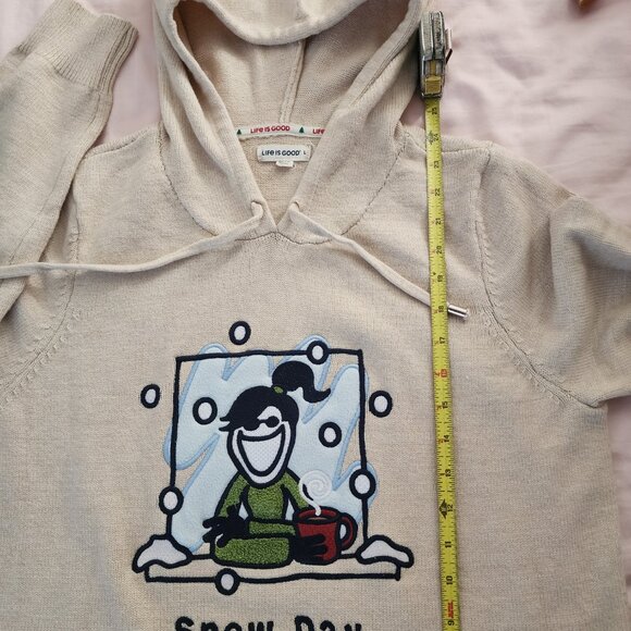 Life is Good Snow Day Knit Hoodie Women’s Large – Beige Winter Graphic Sweater - Picture 7 of 7